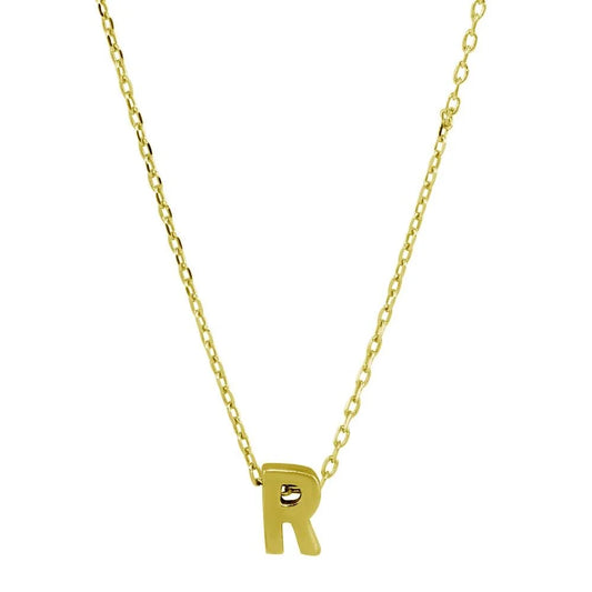 925 Sterling Silver Gold Plated Small Initial R Necklace