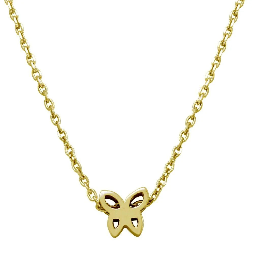 925 Sterling Silver Gold Plated Mini Butterfly Pendant Necklace
