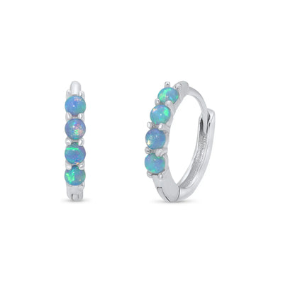 925 Sterling Silver Rhodium Plated Sythetic Blue Opal Hoop Earring