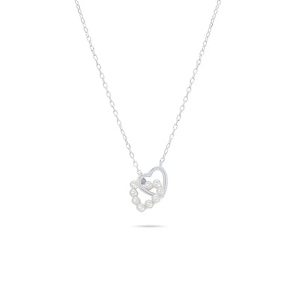 925 Sterling Silver Rhodium Plated Intertwined Synthetic Pearl Heart Adjustable Necklace