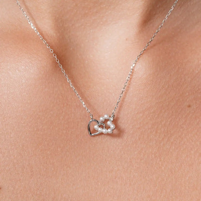 925 Sterling Silver Rhodium Plated Intertwined Synthetic Pearl Heart Adjustable Necklace