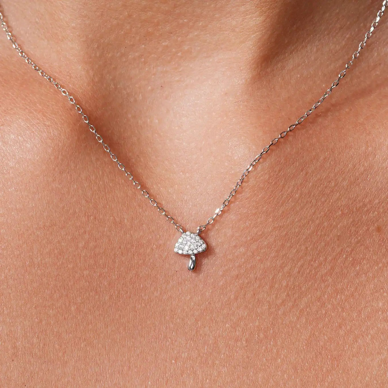 925 Sterling Silver Rhodium Plated Mushroom Charm Adjustable Necklace