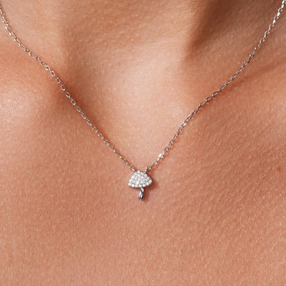925 Sterling Silver Rhodium Plated Mushroom Charm Adjustable Necklace