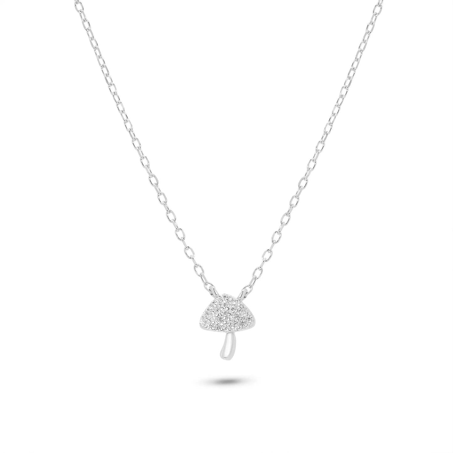 925 Sterling Silver Rhodium Plated Mushroom Charm Adjustable Necklace