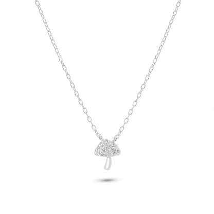 925 Sterling Silver Rhodium Plated Mushroom Charm Adjustable Necklace