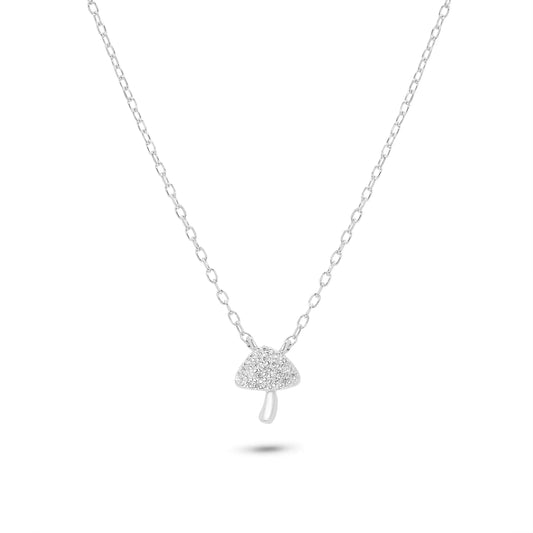 925 Sterling Silver Rhodium Plated Mushroom Charm Adjustable Necklace