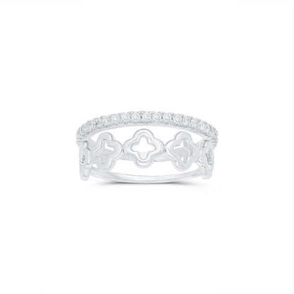 925 Sterling Silver Rhodium Plated Eternity Clover Clear CZ Ring Set
