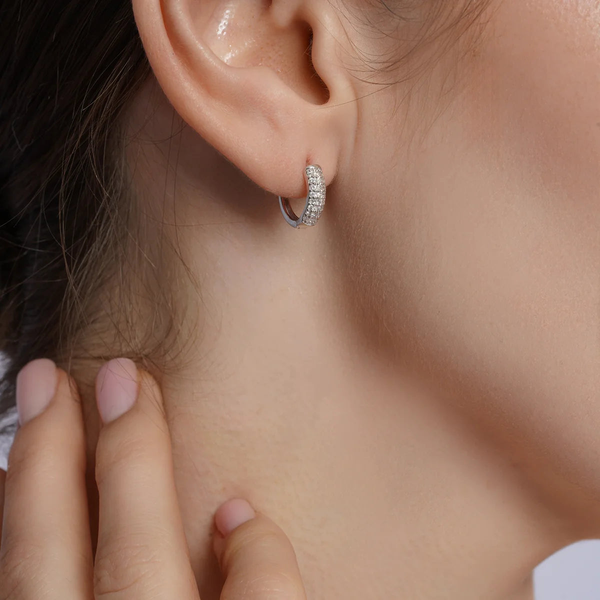 925 Sterling Silver Rhodium Plated 9mm Lab Grown Diamond Huggie Hoops Earrings