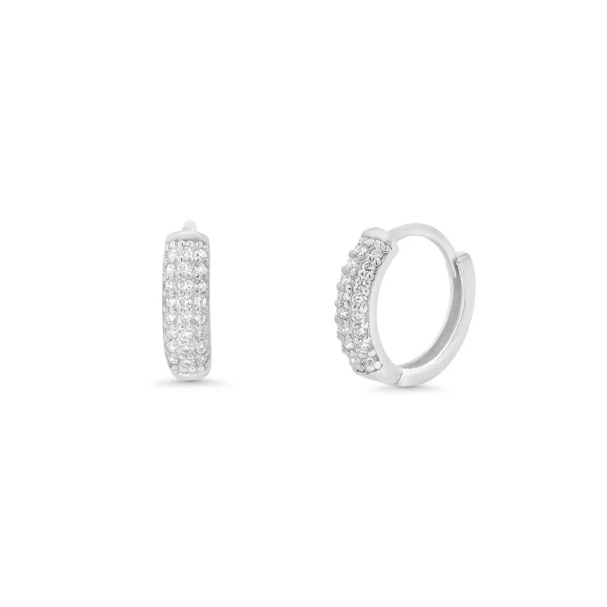 925 Sterling Silver Rhodium Plated 9mm Lab Grown Diamond Huggie Hoops Earrings