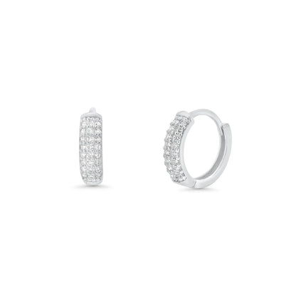 925 Sterling Silver Rhodium Plated 9mm Lab Grown Diamond Huggie Hoops Earrings