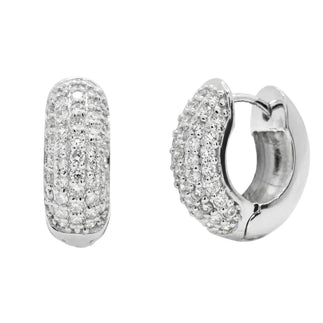 Lab Grown Diamond Rhodium Plated 925 Sterling Silver Iced Out Double Row Huggie Hoop Earrings
