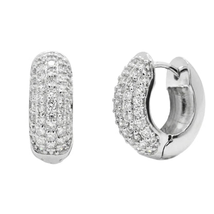 Lab Grown Diamond Rhodium Plated 925 Sterling Silver Iced Out Double Row Huggie Hoop Earrings