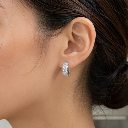 Lab Grown Diamond Rhodium Plated 925 Sterling Silver Iced Out Double Row Huggie Hoop Earrings