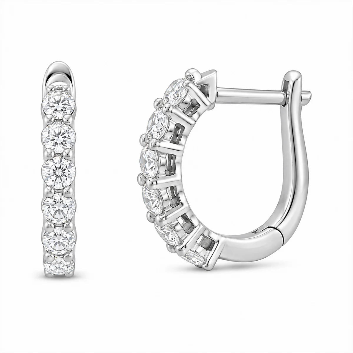 Lab Grown Diamond Rhodium Plated 925 Sterling Silver Huggie Hoop Hinged Closure Earrings