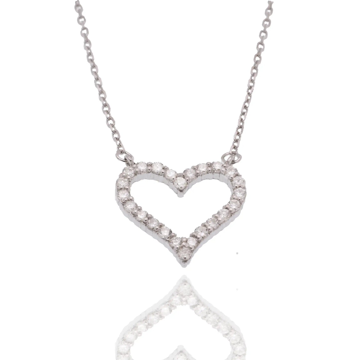 925 Sterling Silver Rhodium Plated Lab Grown Diamond on 14.5mm x 14mm Heart Pendant Adjustable Necklace