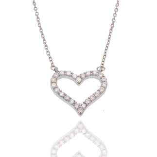 925 Sterling Silver Rhodium Plated Lab Grown Diamond on 14.5mm x 14mm Heart Pendant Adjustable Necklace