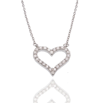 925 Sterling Silver Rhodium Plated Lab Grown Diamond on 14.5mm x 14mm Heart Pendant Adjustable Necklace