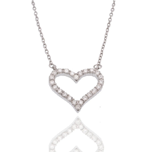 925 Sterling Silver Rhodium Plated Lab Grown Diamond on 14.5mm x 14mm Heart Pendant Adjustable Necklace