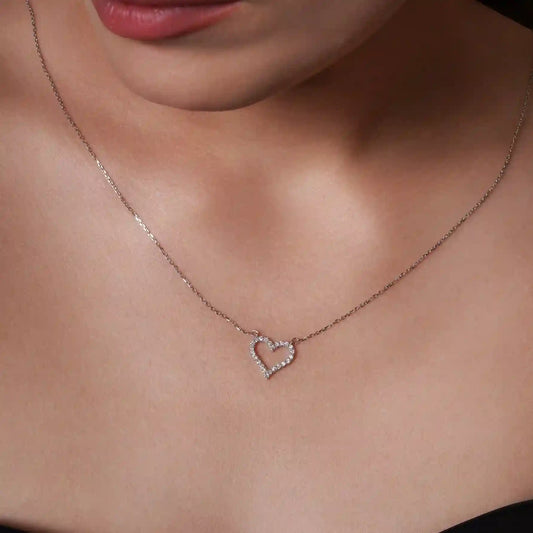 925 Sterling Silver Rhodium Plated Lab Grown Diamond on 14.5mm x 14mm Heart Pendant Adjustable Necklace