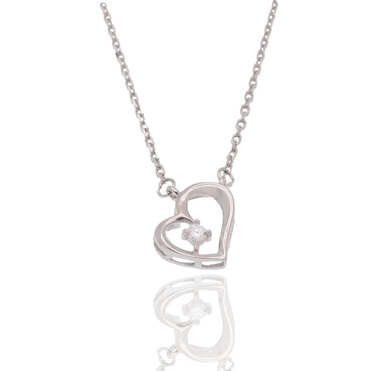 Lab Grown Diamond Rhodium Plated 925 Sterling Silver on Assymetrical 11.5mm x 10.5mm Heart Pendant Adjustable Necklace