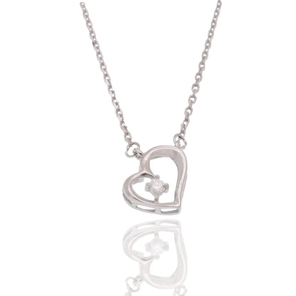 Lab Grown Diamond Rhodium Plated 925 Sterling Silver on Assymetrical 11.5mm x 10.5mm Heart Pendant Adjustable Necklace