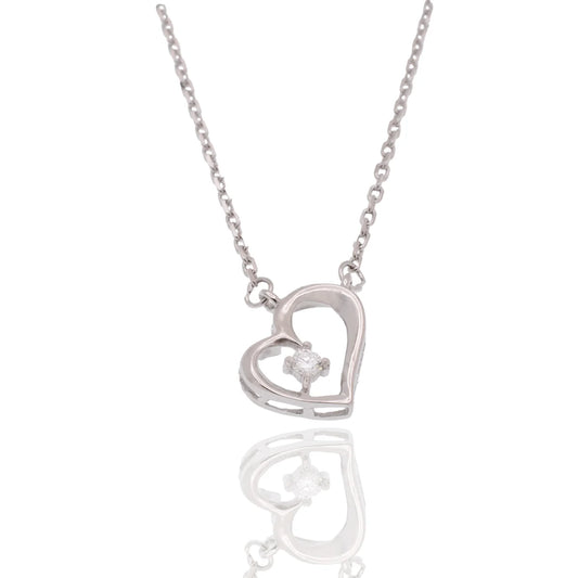 Lab Grown Diamond Rhodium Plated 925 Sterling Silver on Assymetrical 11.5mm x 10.5mm Heart Pendant Adjustable Necklace