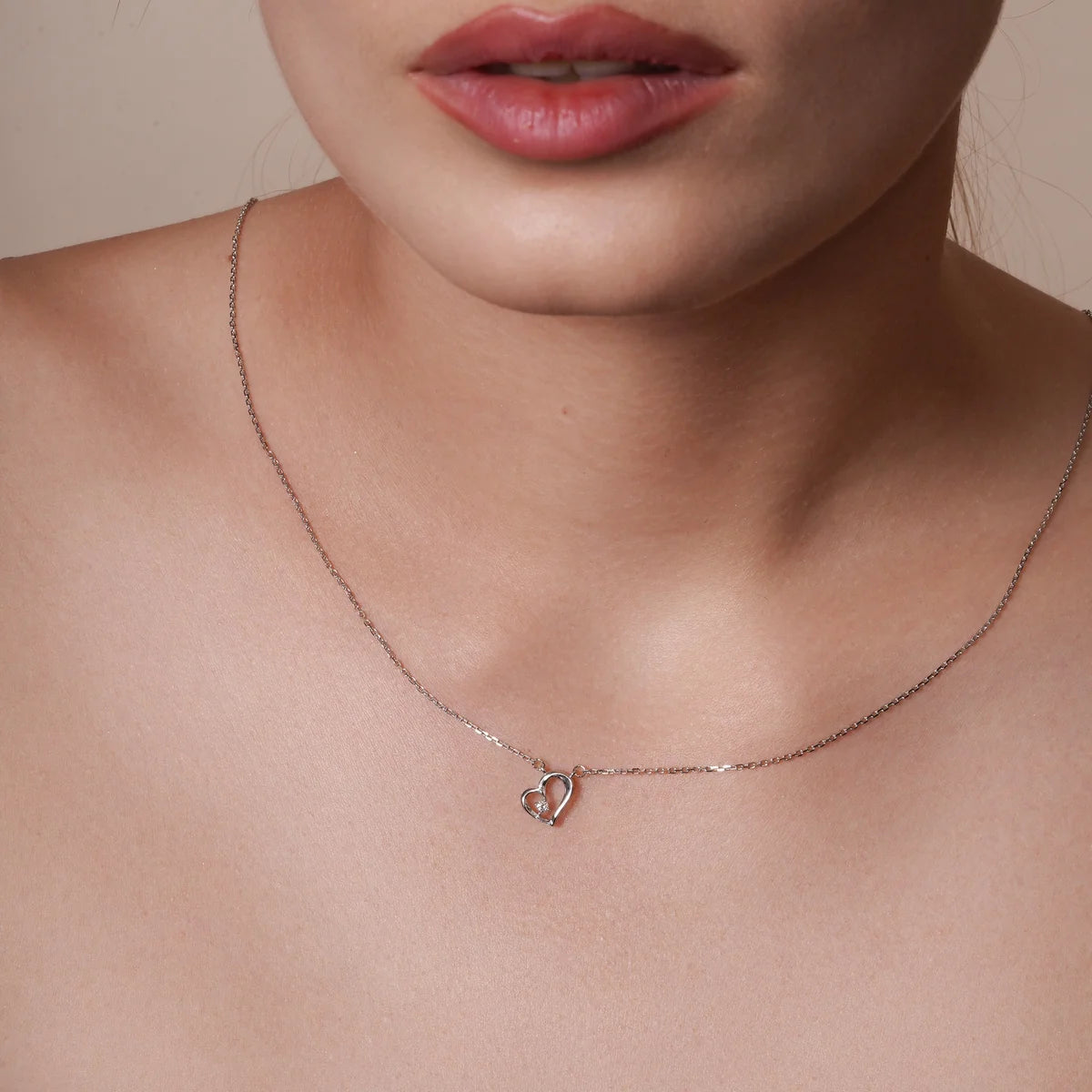 Lab Grown Diamond Rhodium Plated 925 Sterling Silver on Assymetrical 11.5mm x 10.5mm Heart Pendant Adjustable Necklace