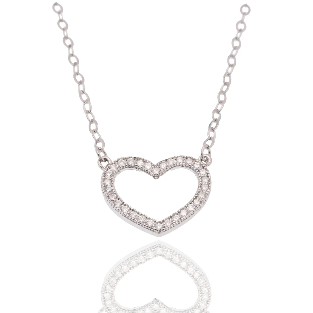 925 Sterling Silver Rhodium Plated Lab Grown Diamond on 13.5mm x 10.5mm Heart Pendant Adjustable Necklace