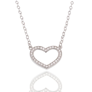 925 Sterling Silver Rhodium Plated Lab Grown Diamond on 13.5mm x 10.5mm Heart Pendant Adjustable Necklace