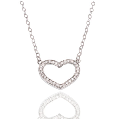925 Sterling Silver Rhodium Plated Lab Grown Diamond on 13.5mm x 10.5mm Heart Pendant Adjustable Necklace