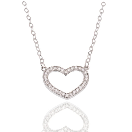 Lab Grown Diamond 925 Sterling Silver Rhodium Plated on 13.5mm x 10.5mm Heart Pendant Adjustable Necklace