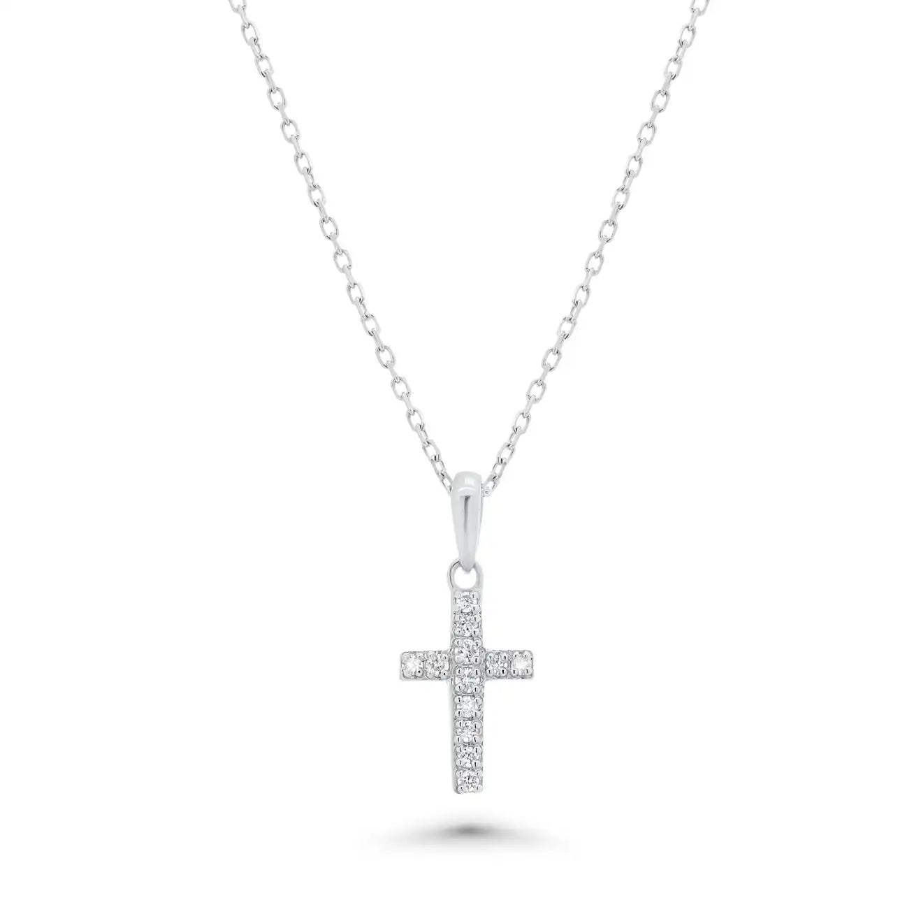 925 Sterling Silver Rhodium Plated Dainty Lab Grown Diamond Cross Necklace