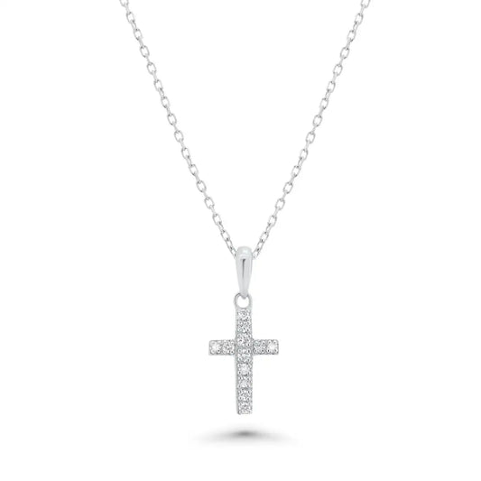 925 Sterling Silver Rhodium Plated Dainty Lab Grown Diamond Cross Necklace
