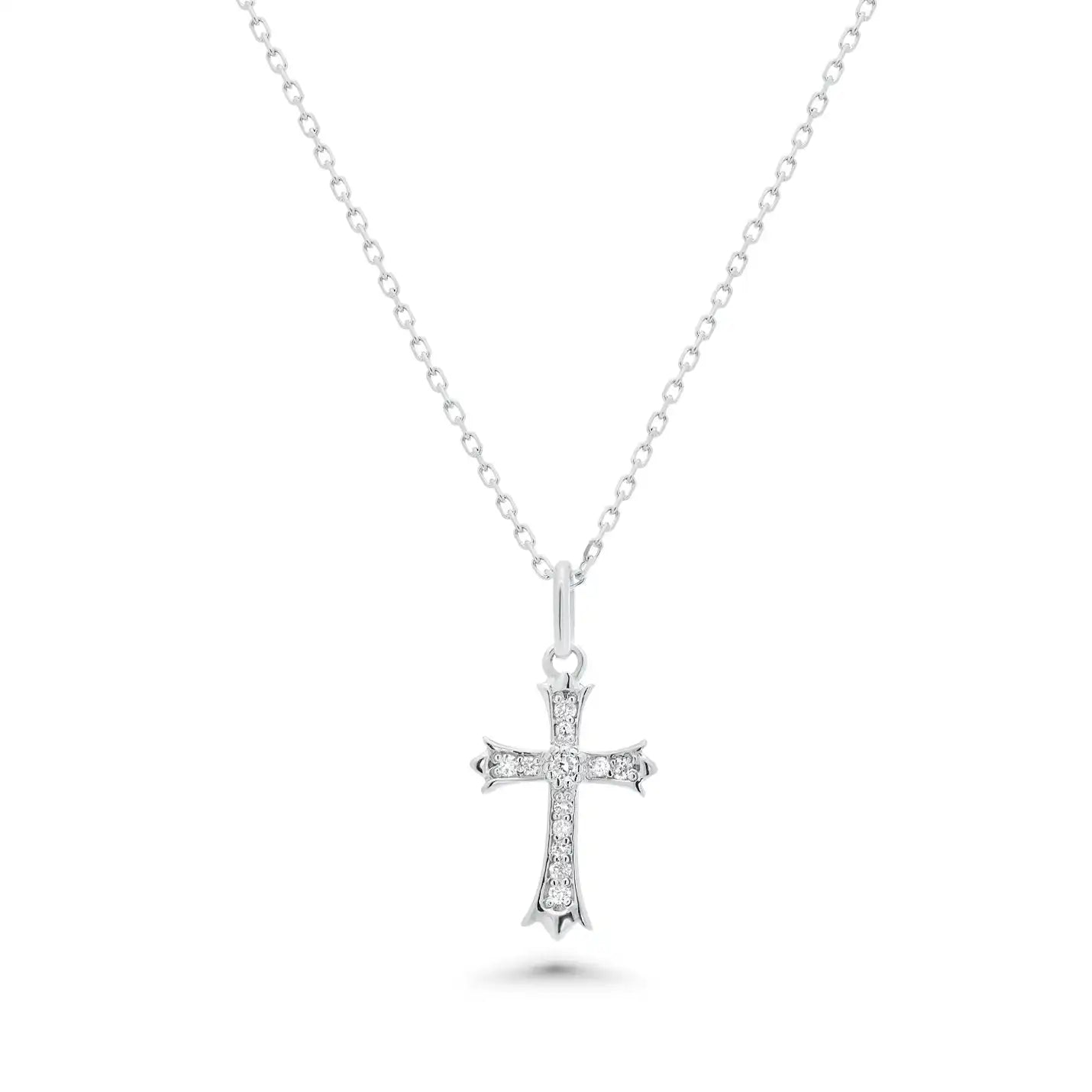 925 Sterling Silver Rhodium Plated Dainty Lab Grown Diamond Cross Necklace