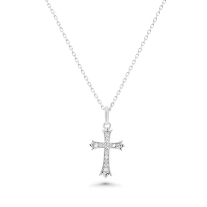 925 Sterling Silver Rhodium Plated Dainty Lab Grown Diamond Cross Necklace