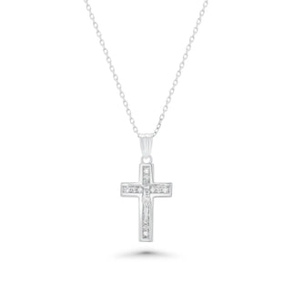 Lab-Grown Diamond 925 Sterling Silver Rhodium Plated Dainty Crucifix Pendant Necklace