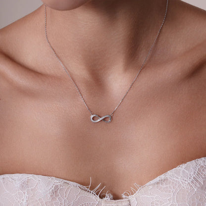 Lab Grown Diamond Rhodium Plated 925 Sterling Silver Infinity Necklace