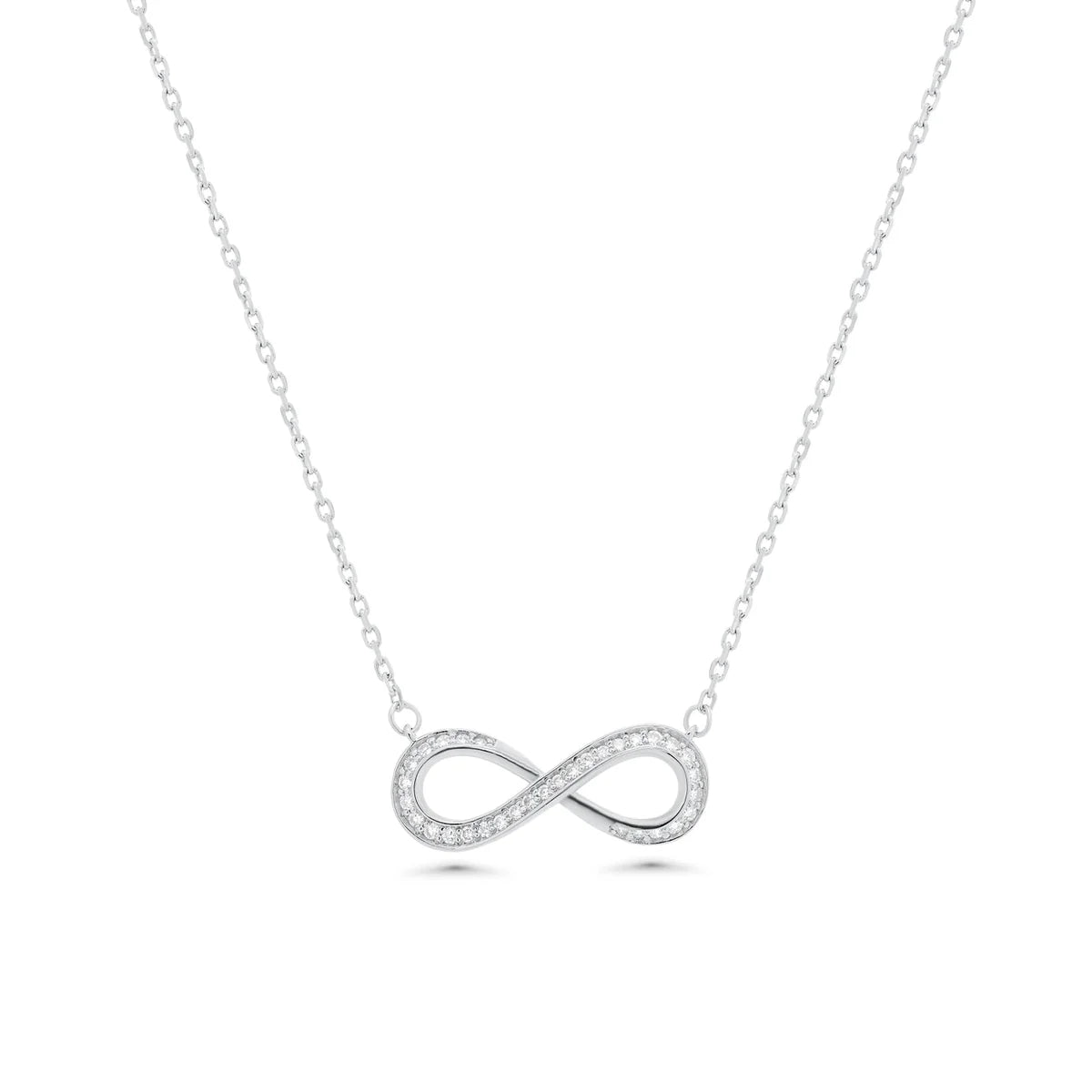 Lab Grown Diamond Rhodium Plated 925 Sterling Silver Infinity Necklace