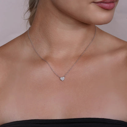 Lab Grown Diamond Rhodium Plated 925 Sterling Silver Encrusted Heart Pendant Necklace