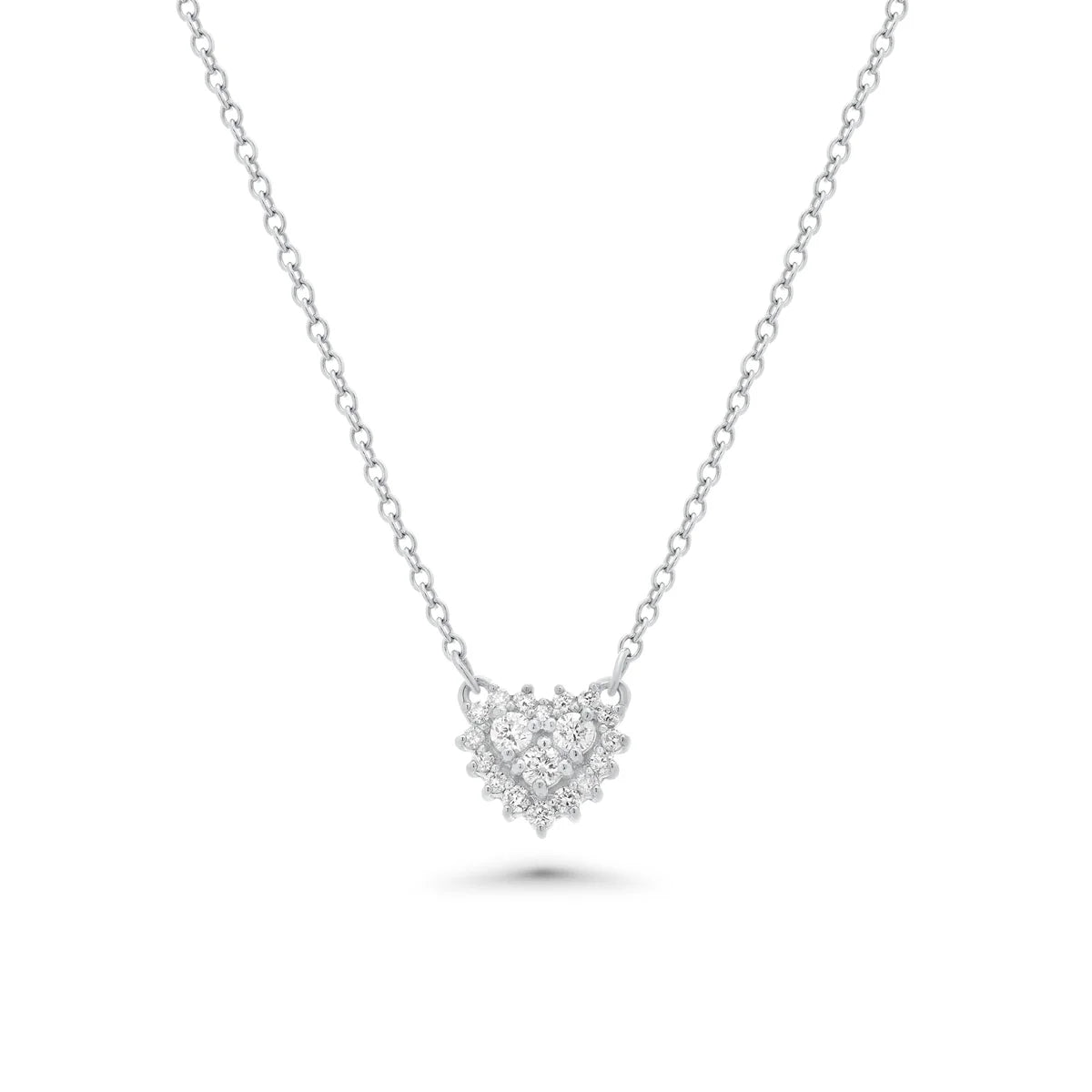 Lab Grown Diamond Rhodium Plated 925 Sterling Silver Encrusted Heart Pendant Necklace