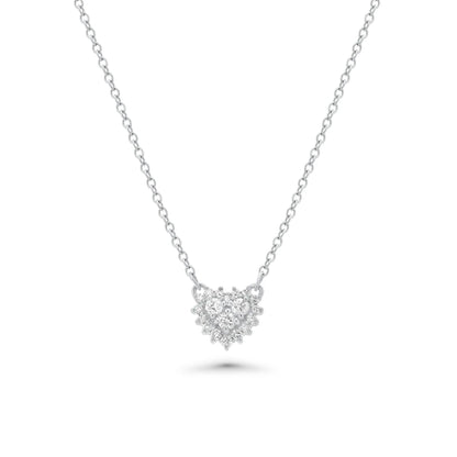 Lab Grown Diamond Rhodium Plated 925 Sterling Silver Encrusted Heart Pendant Necklace
