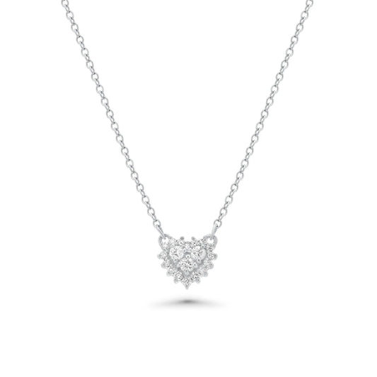 Lab Grown Diamond Rhodium Plated 925 Sterling Silver Encrusted Heart Pendant Necklace