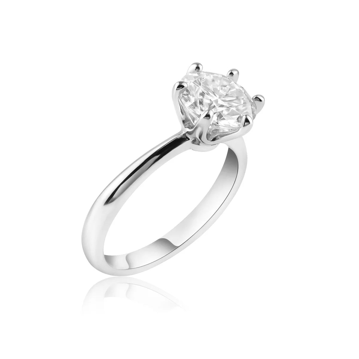 925 Sterling Silver Rhodium Plated 5mm Round Lab Grown Diamond on Solitaire Engagement Ring