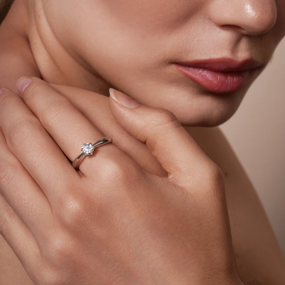 925 Sterling Silver Rhodium Plated 5mm Round Lab Grown Diamond on Solitaire Engagement Ring