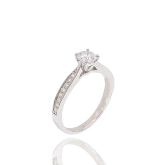 Lab Grown Diamond 925 Sterling Silver Rhodium Plated 5mm Round  Pave Side Stones on Solitaire Engagement Ring