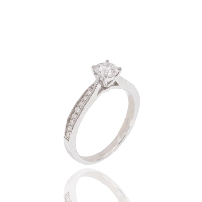 925 Sterling Silver Rhodium Plated  5mm Round Lab Grown Diamond Pave Side Stones on Solitaire Engagement Ring