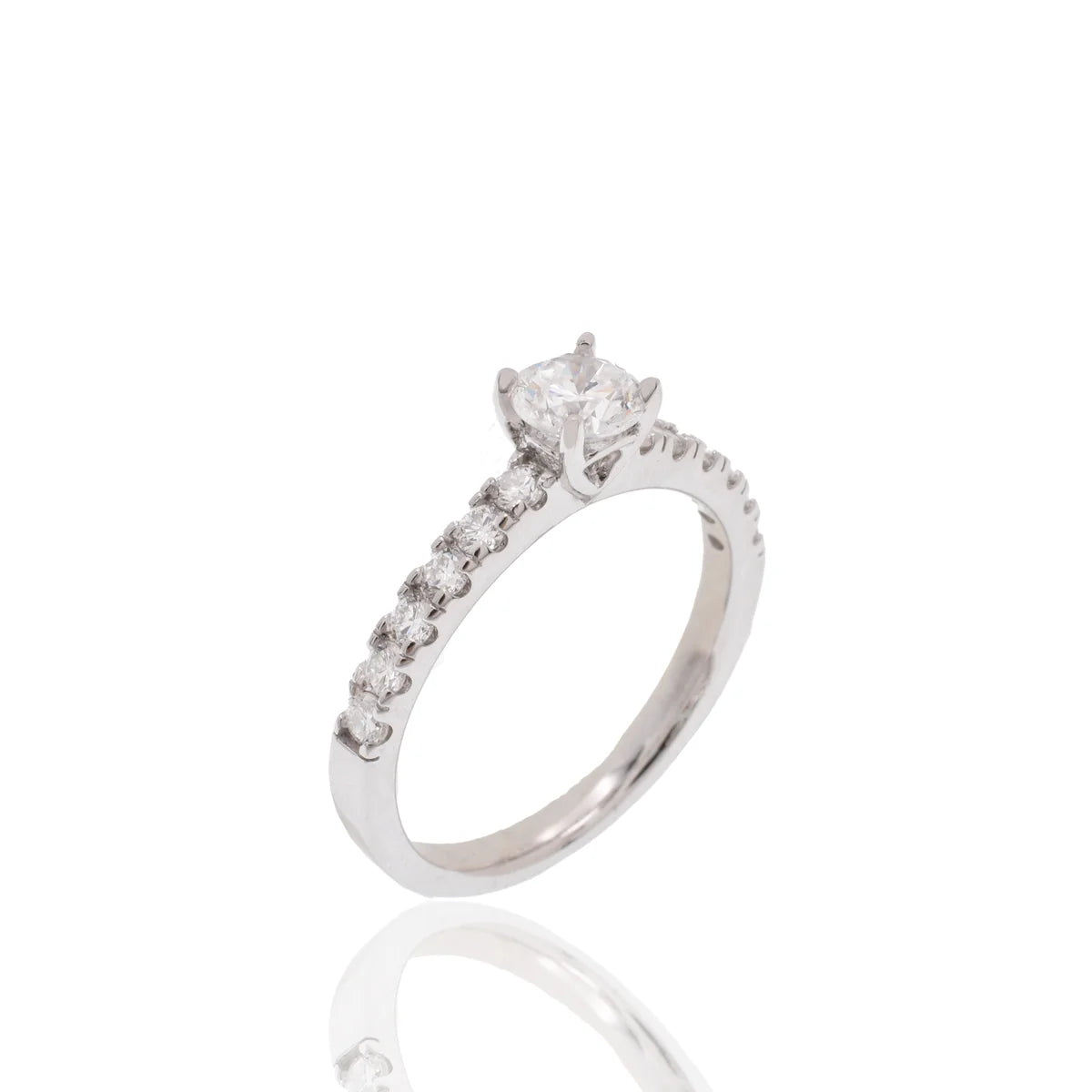 Lab Grown Diamond Rhodium Plated 925 Sterling Silver 5mm Round  Pave Side Stones on Solitaire Engagement Ring