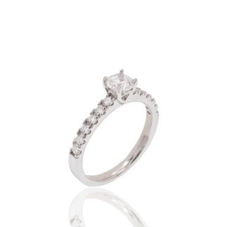 Lab Grown Diamond Rhodium Plated 925 Sterling Silver 5mm Round  Pave Side Stones on Solitaire Engagement Ring