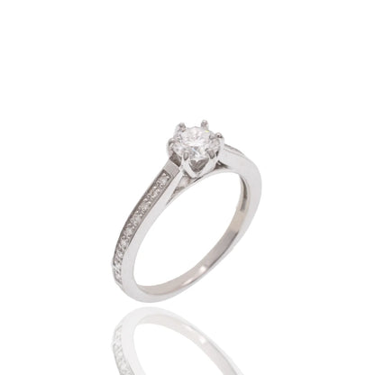 Lab Grown Diamond 925 Sterling Silver Rhodium Plated 5mm Round Pave Side Stones on Cathedral Style Engagement Ring