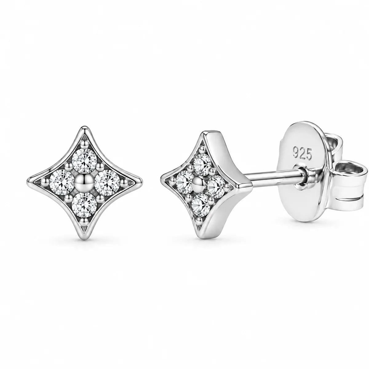Lab Grown Diamonds Rhodium Plated 925 Sterling Silver Quatrefoil Stud Earring